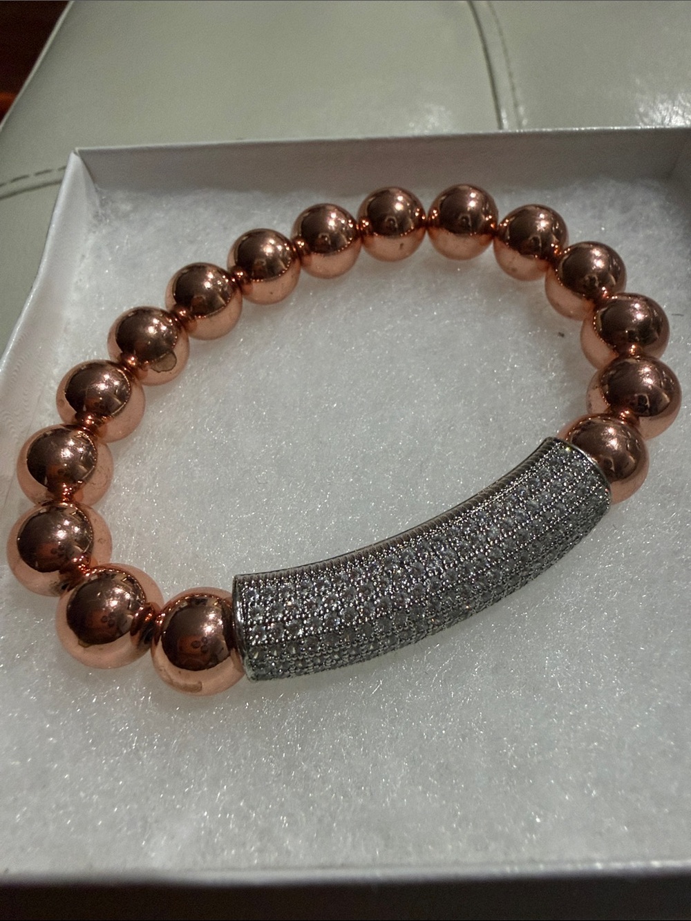 Rose Gold Beaded Bracelet with Pave Silver Accent